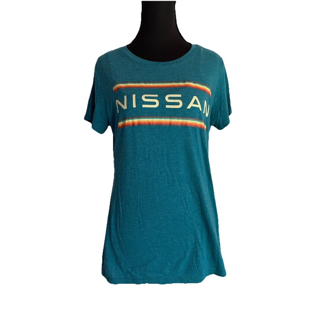 DistRict NISSAN Classic Logo Women’s Aqua Blue Short Sleeve T-Shirt Sz M